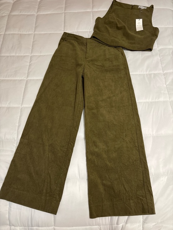 Wayf Pants - Wayf Olive Green Top & Wide Leg Pants Set